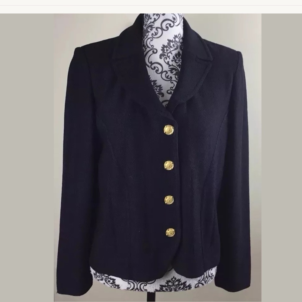 St john collection black knit blazer gold button 8